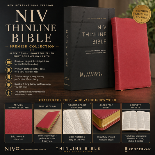 NIV Thinline Bible, Premier Collection, Premium Goatskin Leather, Comfort Print | English Bible, Holy Bible