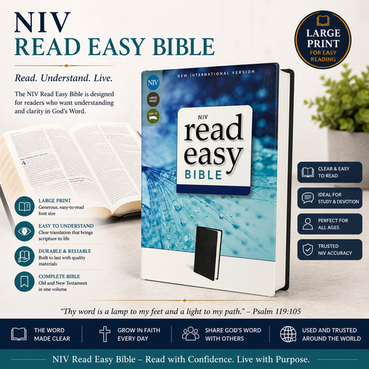 NIV ReadEasy Bible, Large Print, Leathersoft, Red Letter Edition, Complete New International Version with Lay-Flat Cover & 10.5pt Type | English