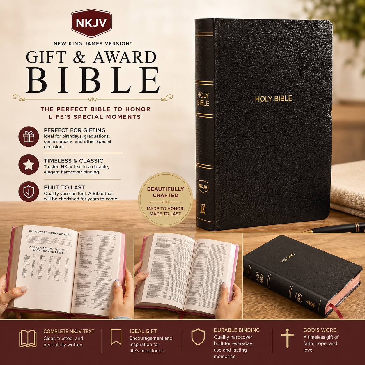 NKJV Gift and Award Bible, Red Letter, Comfort Print, Presentation Page, Dictionary-Concordance & Full-Color Maps (New King James Version) | Bible