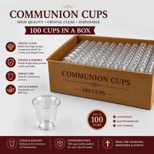 Communion Cups, 100 Cups per Box, High Quality Crystal Clear Disposable Plastic, Stackable with Smooth Rim, Fits Standard Communion Trays (0.5 oz)