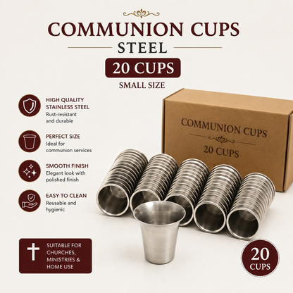 Stainless Steel Communion Cups (Set of 20, Small Size), Reusable Rust-Free Metal Cups for Holy Communion, Fits Standard Trays | Communion Tray,