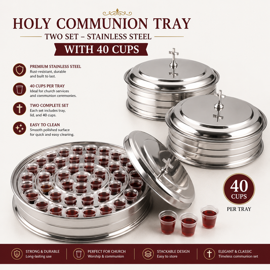 Holy Communion Tray, Two-Tray Stainless Steel Set with 40 Cups, Stackable Food-Grade Trays with Removable Cup Disk for Church Communion Service |