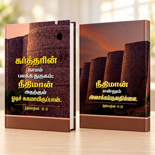 2027 Tamil Christian Daily Diary Planner & Devotional Journal – Brown Fortress Hardcover, 365 Days Bible Verses & Scripture Readings, 21 × 15 cm