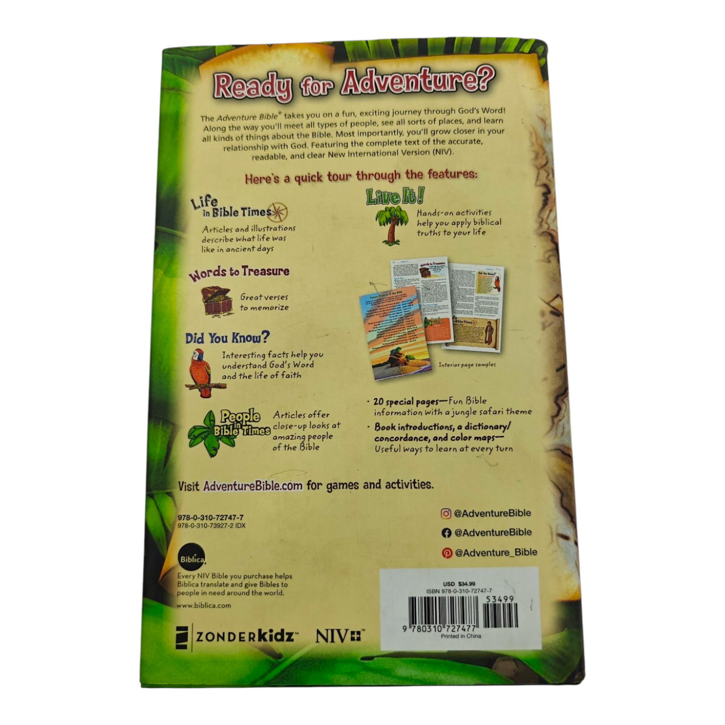 NIV Adventure Bible Hardcover Full Color New International Version | Kids Bible, Children's Bible | Holy Bible