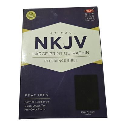 NKJV Large Print Ultrathin Reference Bible - Black Genuine Leather | Study Bible, Reference Bible | Holy Bible