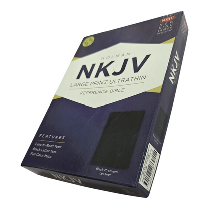 NKJV Large Print Ultrathin Reference Bible - Black Genuine Leather | Study Bible, Reference Bible | Holy Bible