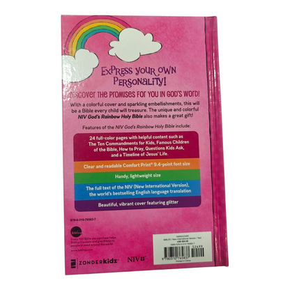 NIV, God's Rainbow Holy Bible, Hardcover, Comfort Print, Vibrant Glitter & Foil Kids Bible (Zonderkidz) | Kids Bible, Children's Bible