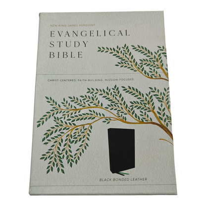 Evangelical Study Bible: Christ-Centered. Faith-Building. Mission-Focused. (NKJV, Black Bonded Leather, Red Letter, Thumb Indexed, Large Comfort