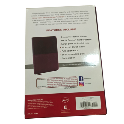 NKJV Value Thinline Bible Large Print Imitation Leather Burgundy Red Letter Edition | English Bible, Holy Bible