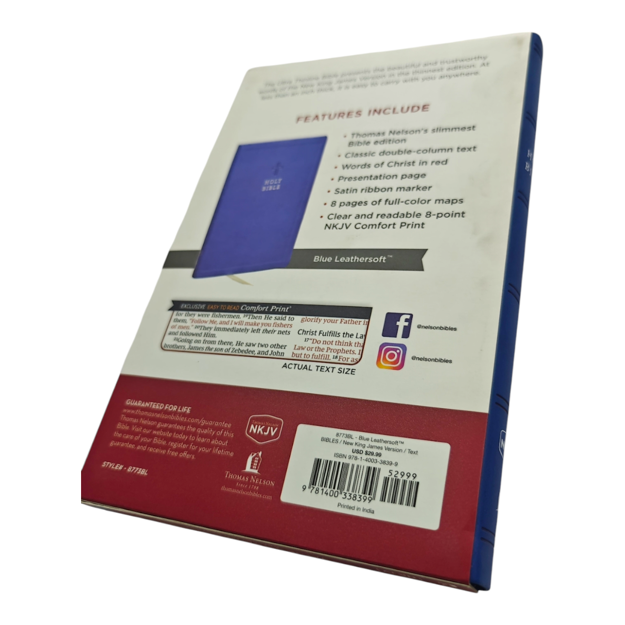 NKJV Holy Bible Value Ultra Thinline Blue Leathersoft Red Letter Comfort Print | English Bible, Holy Bible