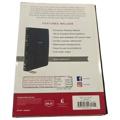 NKJV, Reference Bible, Center-Column Giant Print, Leathersoft, Black, Red Letter Edition, Thumb Indexed, Comfort Print: Holy Bible, New King James