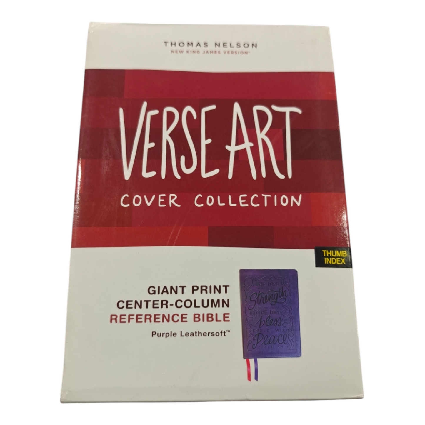 NKJV Giant Print Center-Column Reference Bible Verse Art Cover Collection Genuine Leather Purple Thumb Indexed Red Letter Comfort Print | Study