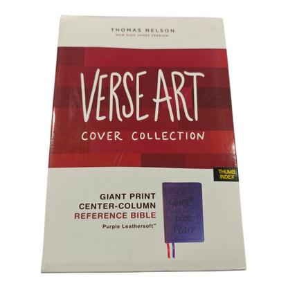 NKJV Giant Print Center-Column Reference Bible Verse Art Cover Collection Genuine Leather Purple Thumb Indexed Red Letter Comfort Print | Study