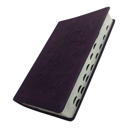 NKJV Giant Print Center-Column Reference Bible Verse Art Cover Collection Genuine Leather Purple Thumb Indexed Red Letter Comfort Print | Study