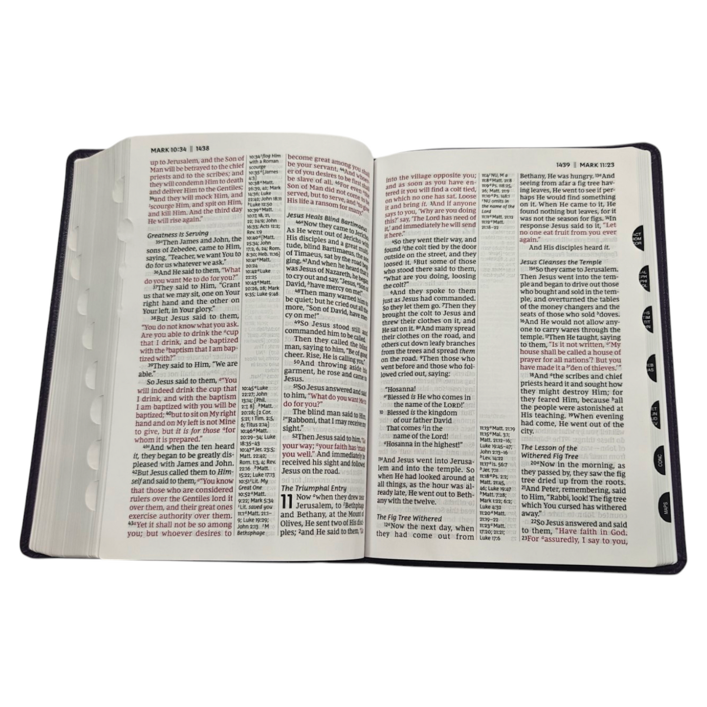 NKJV Giant Print Center-Column Reference Bible Verse Art Cover Collection Genuine Leather Purple Thumb Indexed Red Letter Comfort Print | Study