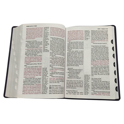 NKJV Giant Print Center-Column Reference Bible Verse Art Cover Collection Genuine Leather Purple Thumb Indexed Red Letter Comfort Print | Study
