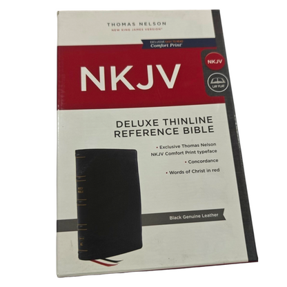NKJV, Deluxe Thinline Reference Bible, Genuine Leather, Black, Red Letter, Comfort Print | Study Bible, Reference Bible | Holy Bible