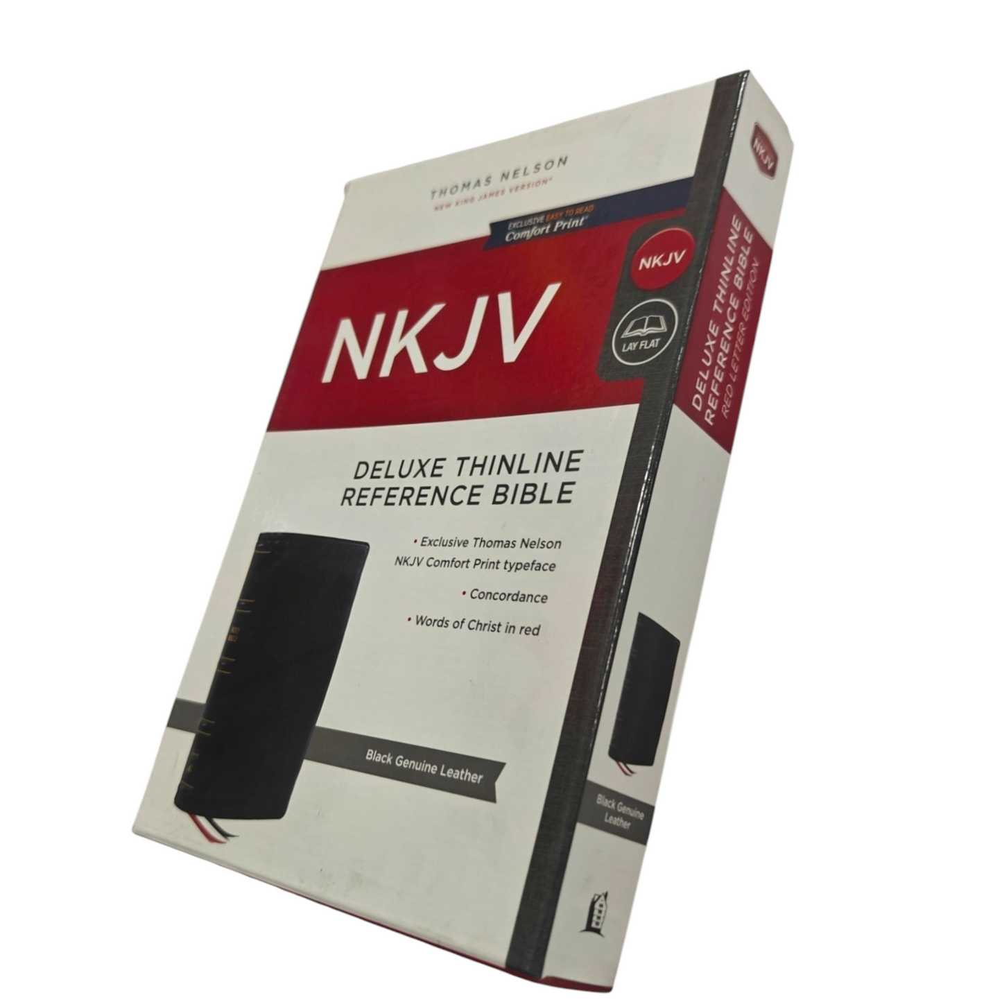 NKJV, Deluxe Thinline Reference Bible, Genuine Leather, Black, Red Letter, Comfort Print | Study Bible, Reference Bible | Holy Bible
