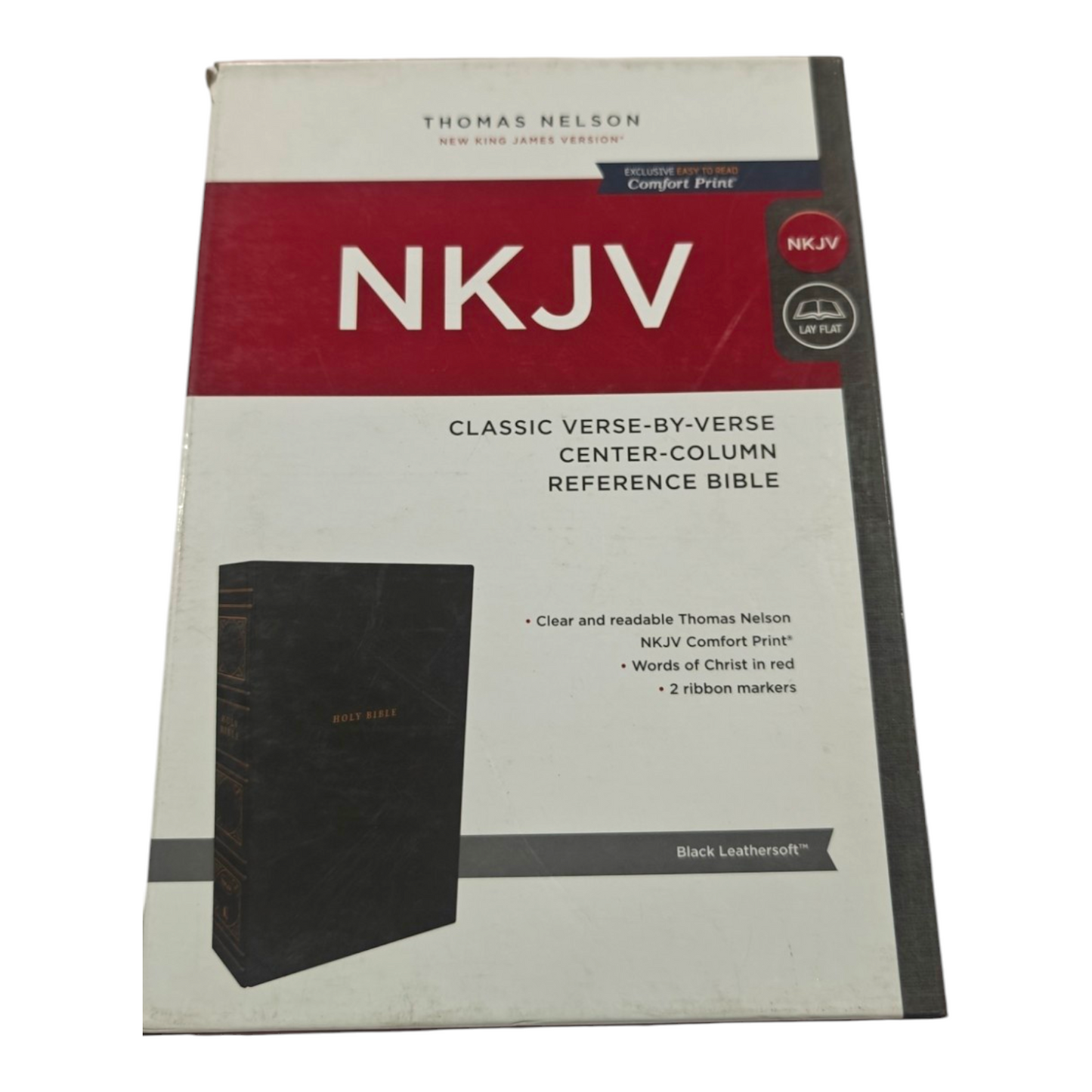 NKJV, Reference Bible, Classic Verse-By-Verse, Center-Column, Leathersoft, Black, Red Letter Edition, Comfort Print | Study Bible, Reference Bible