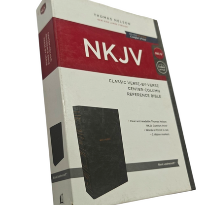 NKJV, Reference Bible, Classic Verse-By-Verse, Center-Column, Leathersoft, Black, Red Letter Edition, Comfort Print | Study Bible, Reference Bible