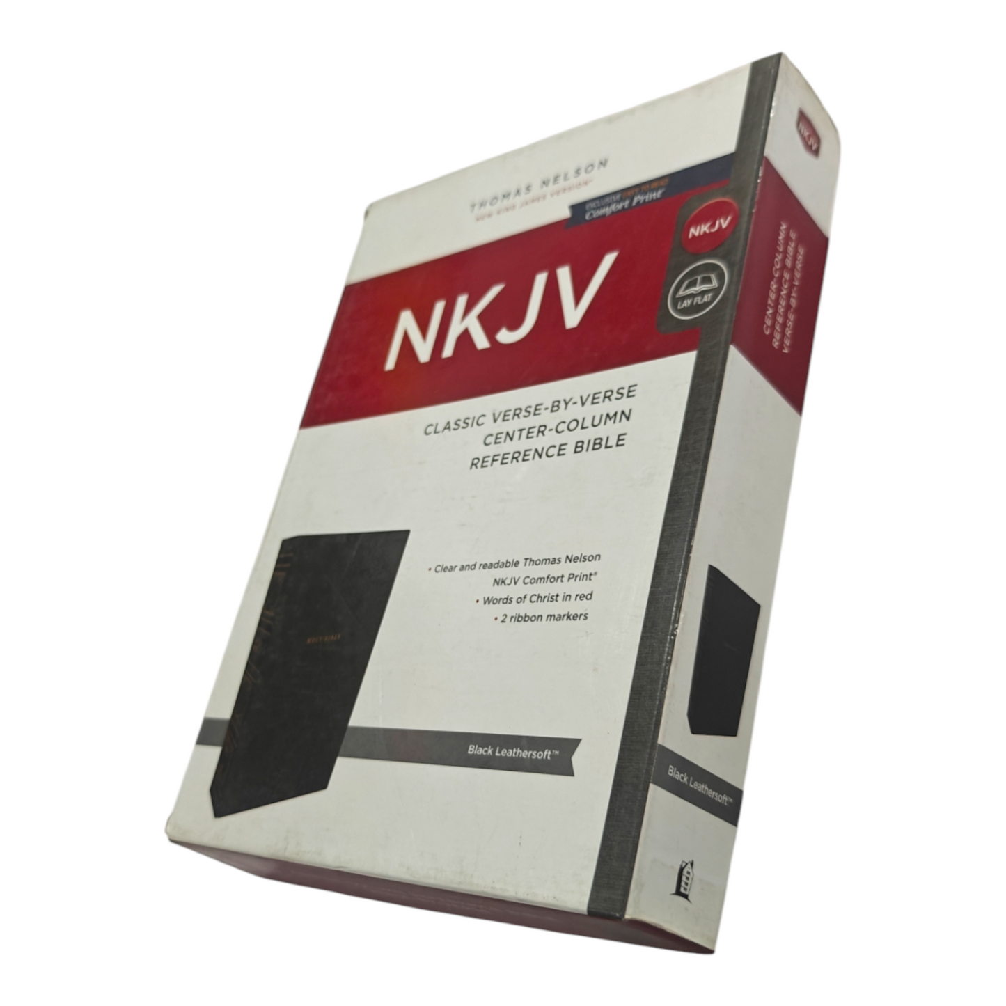 NKJV, Reference Bible, Classic Verse-By-Verse, Center-Column, Leathersoft, Black, Red Letter Edition, Comfort Print | Study Bible, Reference Bible