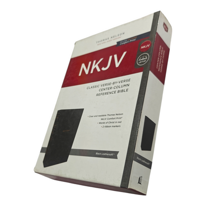 NKJV, Reference Bible, Classic Verse-By-Verse, Center-Column, Leathersoft, Black, Red Letter Edition, Comfort Print | Study Bible, Reference Bible