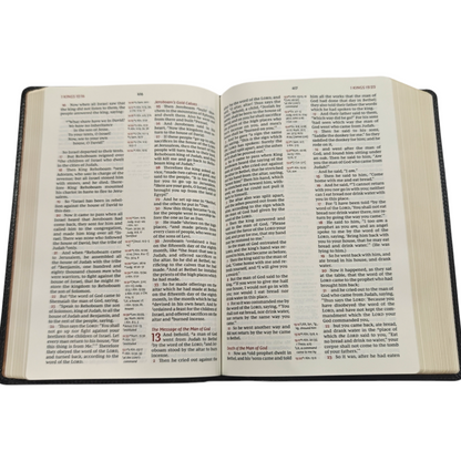 NKJV, Reference Bible, Classic Verse-By-Verse, Center-Column, Leathersoft, Black, Red Letter Edition, Comfort Print | Study Bible, Reference Bible