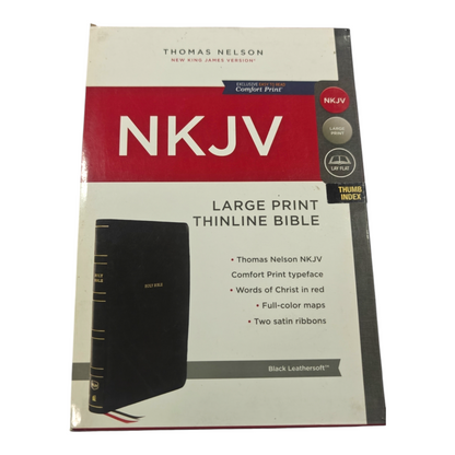NKJV Thinline Reference Bible, Leather-Look, Black, Red Letter Edition, Comfort Print | Study Bible, Reference Bible | Holy Bible