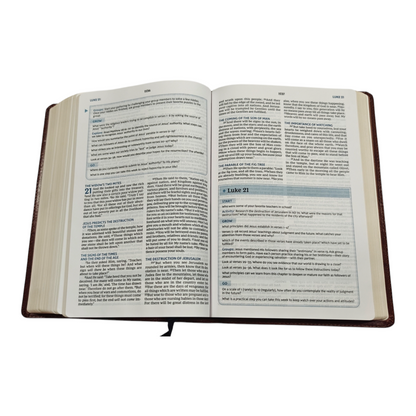 NKJV, The Bible Study Bible, Leathersoft, Brown, Comfort Print: A Study Guide for Every Chapter of the Bible | Study Bible, Reference Bible | Holy