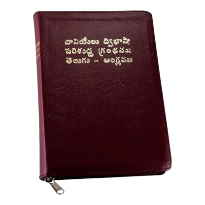 Telugu-English Parallel Bilingual Study Bible, Maroon Zip Cover, KJV Telugu & English Side-by-Side with Center References, Book Introductions &