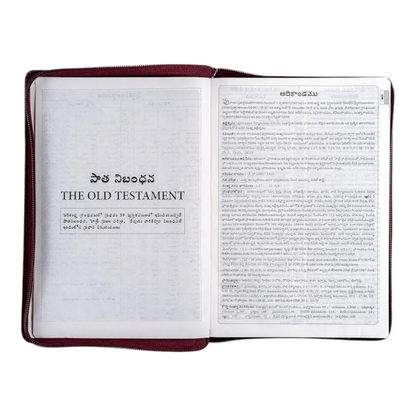 Telugu-English Parallel Bilingual Study Bible, Maroon Zip Cover, KJV Telugu & English Side-by-Side with Center References, Book Introductions &