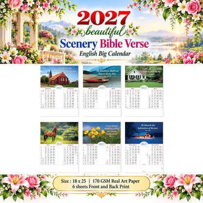2027 English Bible Verse Wall Calendar – A Beautiful Year with God Scenery, Large 18 × 25