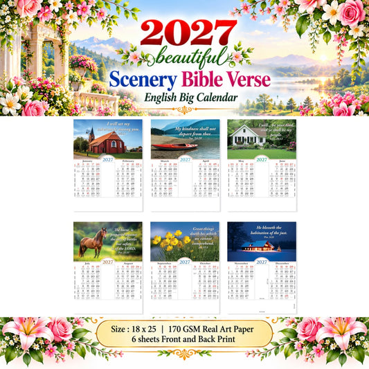 2027 English Bible Verse Wall Calendar – A Beautiful Year with God Scenery, Large 18 × 25