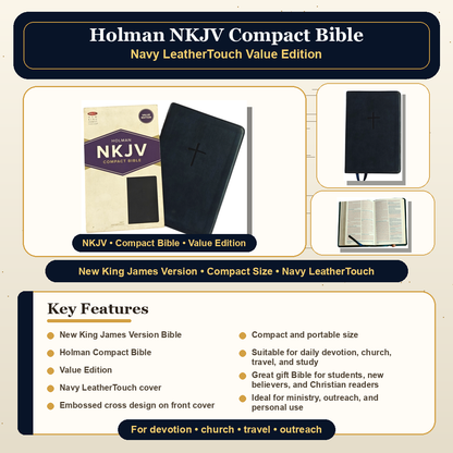 Holman NKJV Compact Bible, Value Edition | Holman NKJV Compact Bible, Value Edition – Navy LeatherTouch | Holy Bible