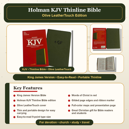 Holman KJV Thinline Bible | Holman KJV Thinline Bible – Olive LeatherTouch (Pure Cambridge Edition) | Holy Bible