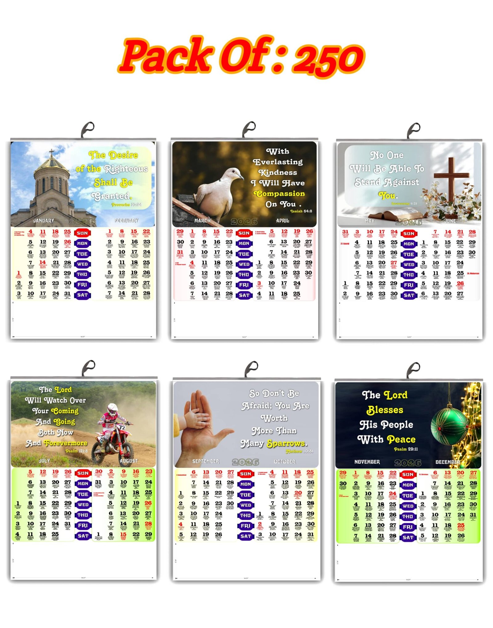 Graceful 2026 English Bible Verse Calendar | Flowers and Baby Photography | Christian Wall Calendar 3‑Page Small Format Gloss Finish - 250