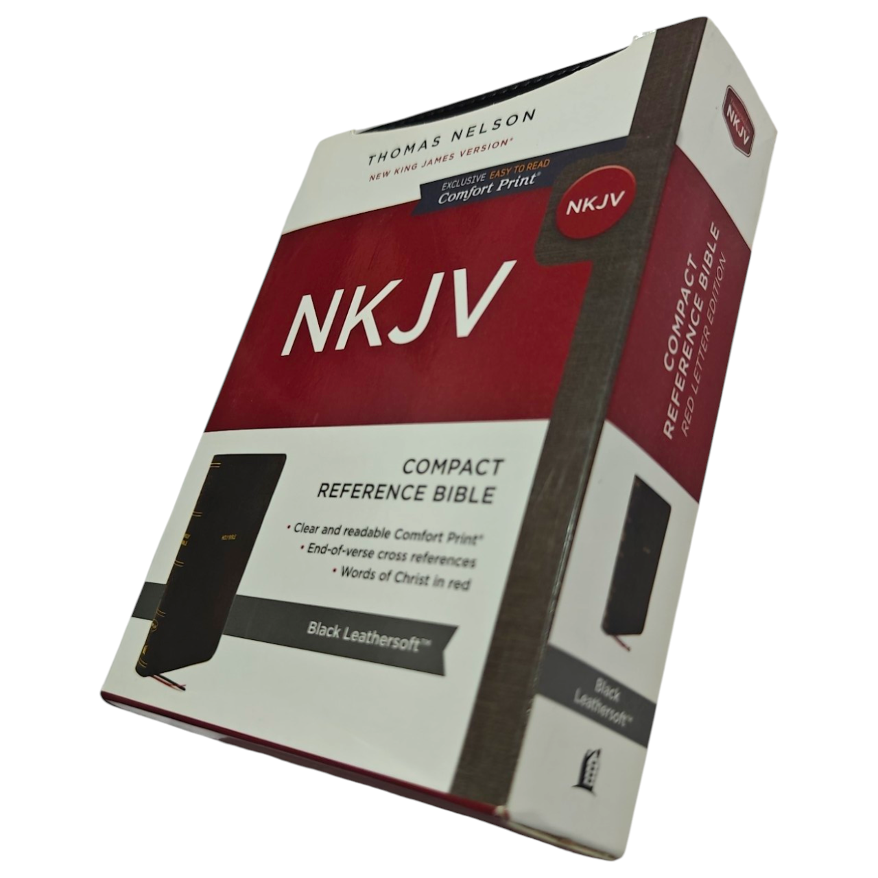 NKJV Compact Bible – Black LeatherSoft, Red Letter Edition, Portable Easy-to-Carry Design with Words of Christ Highlighted, Perfect for Travel, Church, and Daily Reading