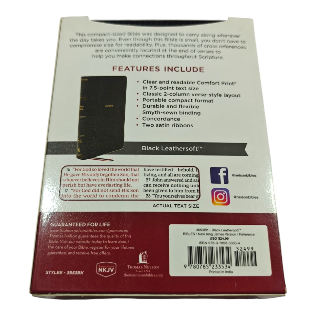 NKJV Compact Bible – Black LeatherSoft, Red Letter Edition, Portable Easy-to-Carry Design with Words of Christ Highlighted, Perfect for Travel, Church, and Daily Reading - Image 2