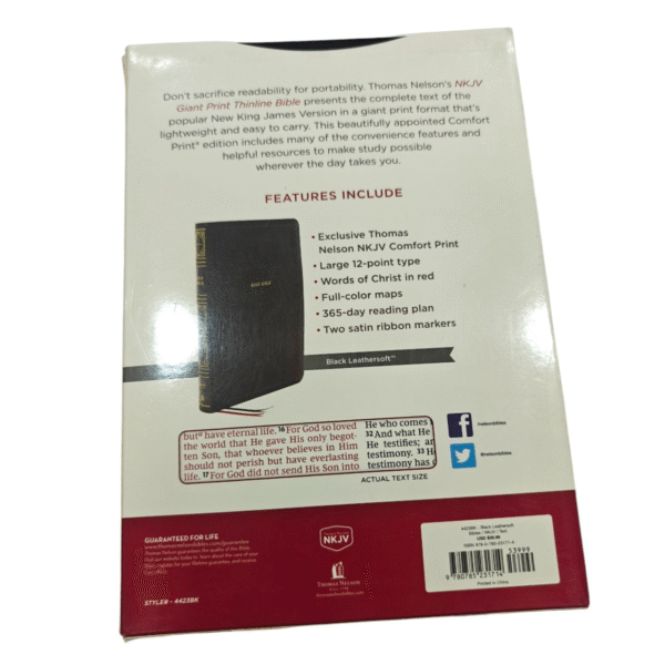 NKJV Giant Print Thinline Bible – Black LeatherTouch, Extra-Large Print for Easy Reading, Slim Lightweight Design, Elegant Faux Leather Cover for Comfortable Daily Use  Product Descr - Image 2