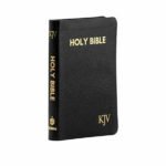 A compact KJV Holy Bible with a sleek black cover, perfect for reading and study