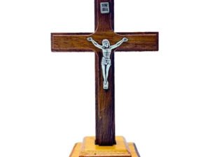 Handcrafted Wooden Christian Cross with Jesus Statue for Home and Car Decor