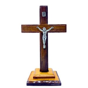Handcrafted Wooden Christian Cross with Jesus Statue for Home and Car Decor