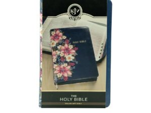 KJV Holy Bible Standard Size Faux Leather Red Letter Edition Thumb Index & Ribbon Marker, King James Version, Blue Floral, Zipper Closure (KJV Deluxe Gift Editions)