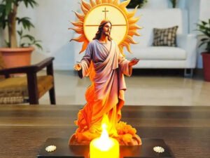 Gracie Collection 3D Cutout Jesus Christ Decorative Figurine with Tea Candle Holder on MDF Base