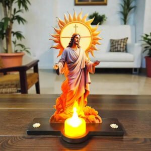 Gracie Collection 3D Cutout Jesus Christ Decorative Figurine with Tea Candle Holder on MDF Base