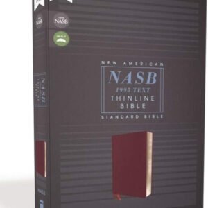 Thinline NASB Bible in burgundy bonded leather with red letter text and 1995 comfort print.