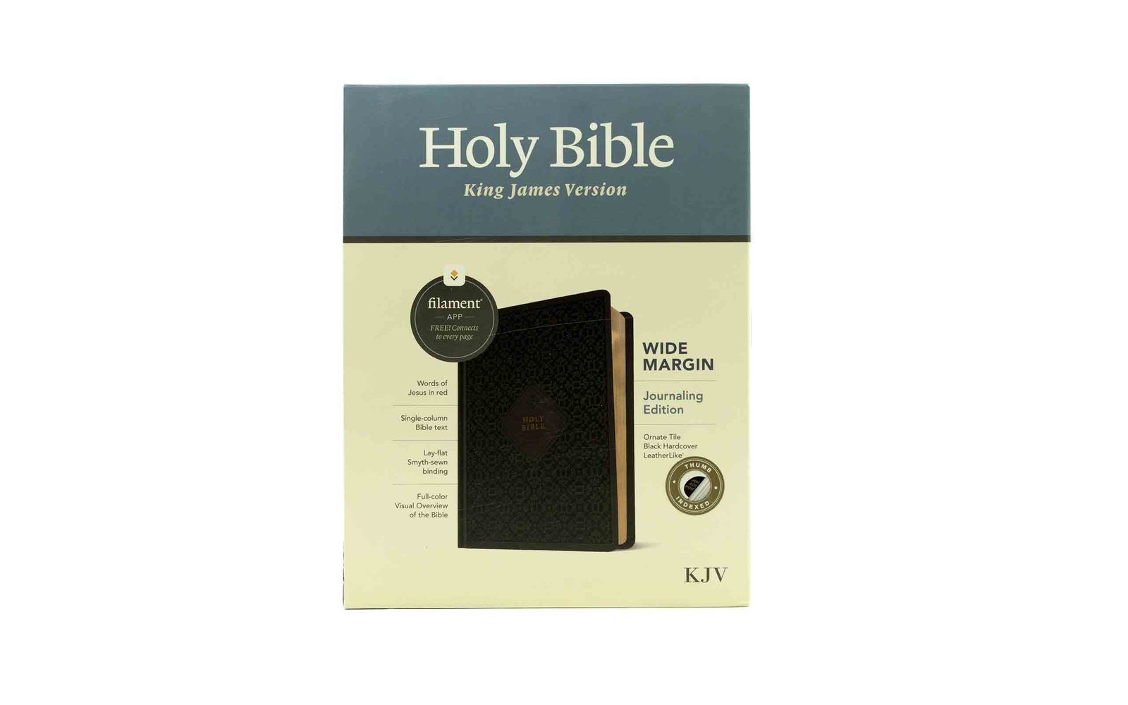 KJV Holy Bible with wide margin and filament indexed for in-depth study.