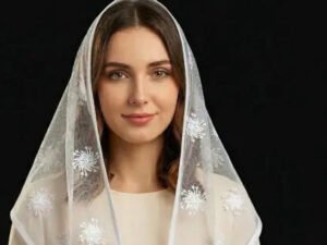 White Christian Triangle Net Veil Scarf for Church and Gospel Services