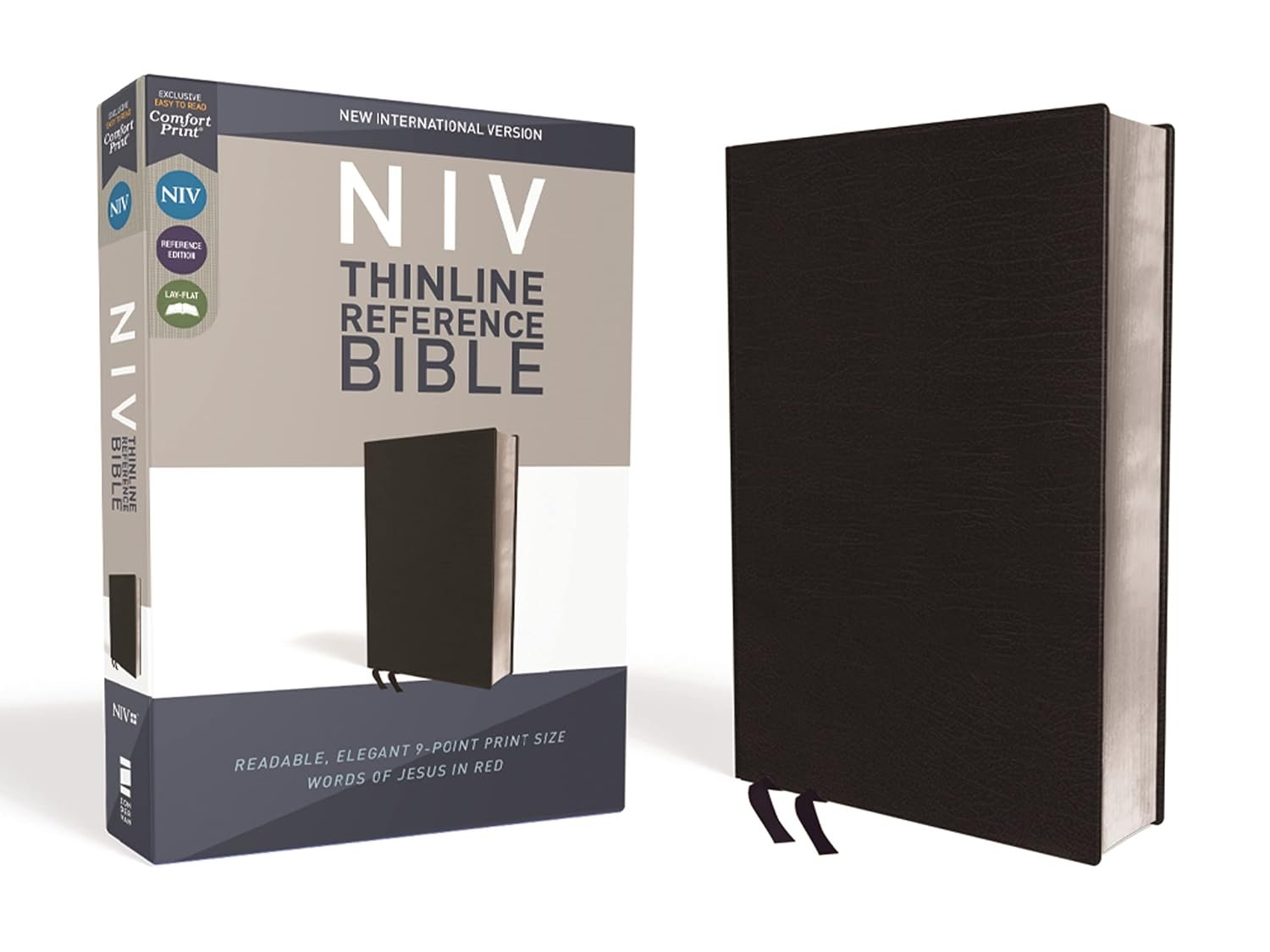 Black bonded leather NIV Thinline Reference Bible with red letter edition and comfort print