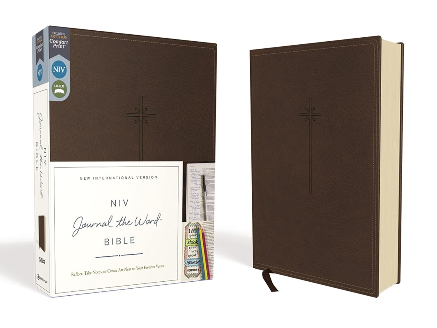 Holy Bible: New International Version, Journal The Word Bible, Imitation Leather, Red Letter Edition, Comfort Print; Reflect, Take Notes,
